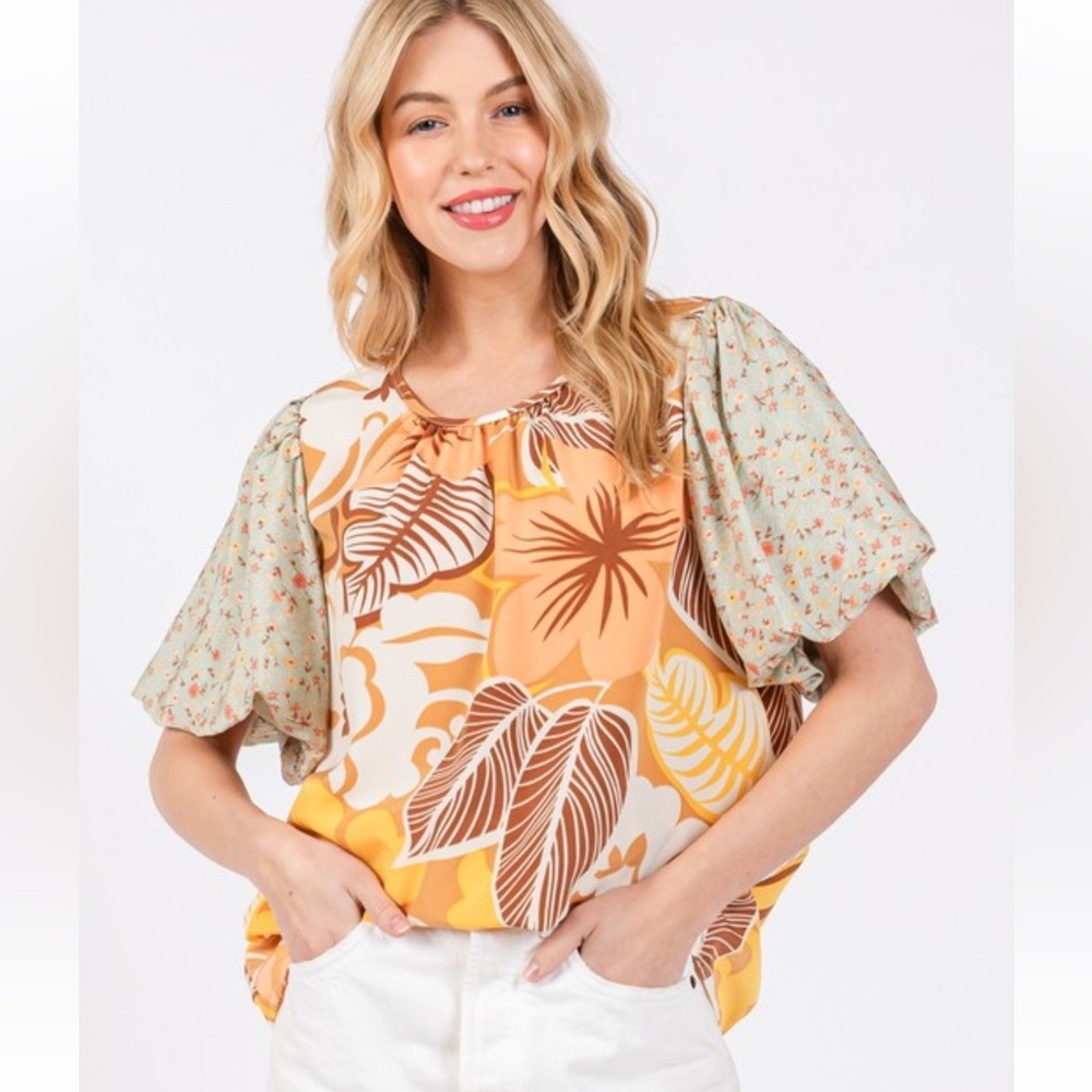Boho Contrast Floral Print Blouse Top